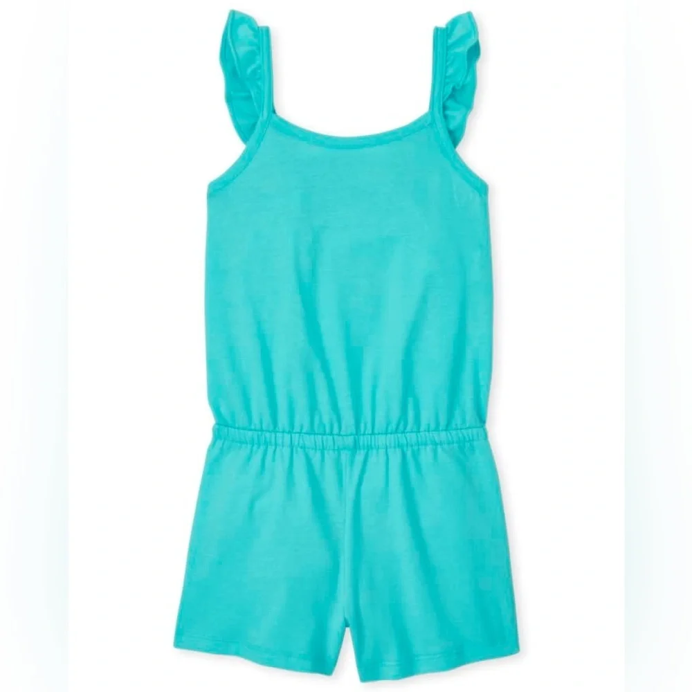 The Children’s Place Girls Ruffle Romper Blue Radiance Size XL 14 Jersey